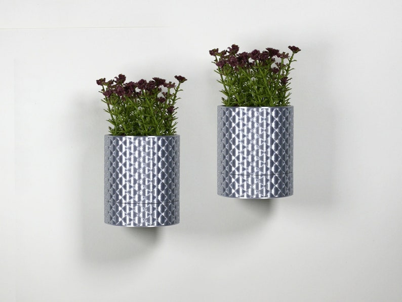Wall Plant Pot with Hidden Drip Tray Quilted Plant Pot Prata