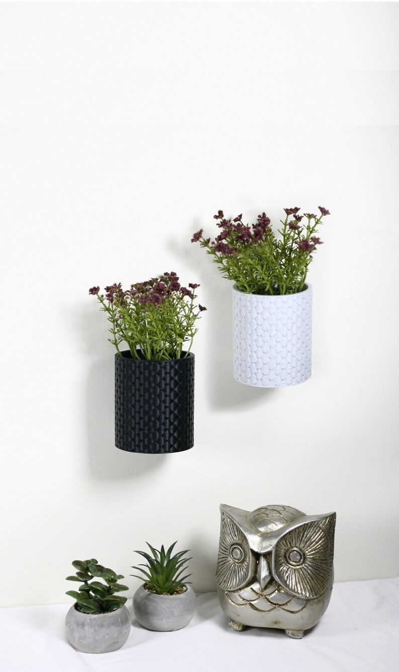 Wall Plant Pot with Hidden Drip Tray Quilted Plant Pot Set of Two