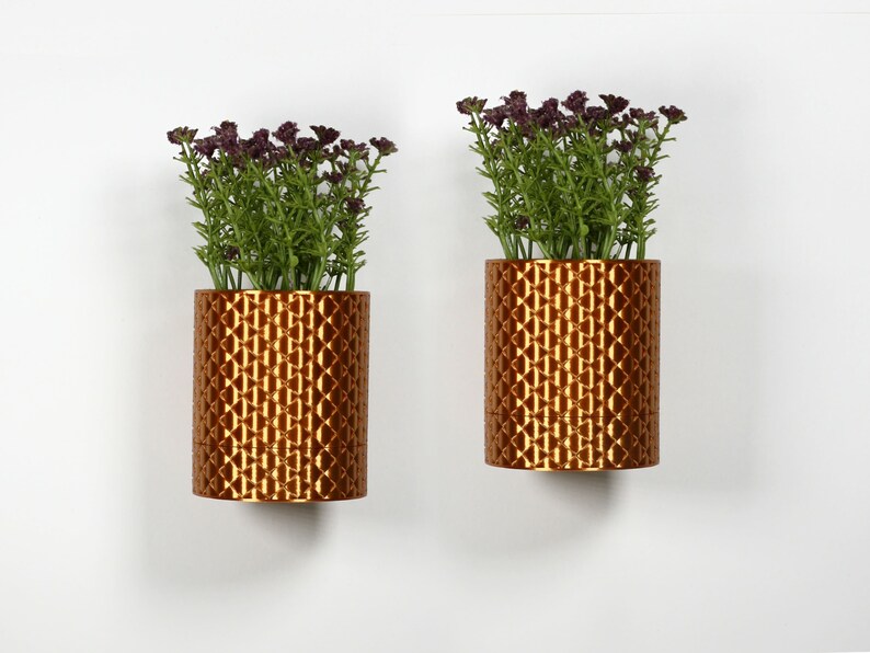 Wall Plant Pot with Hidden Drip Tray Quilted Plant Pot Cobre