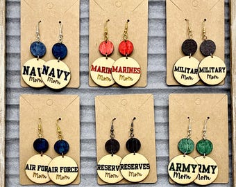 Military MOM Wood Earrings