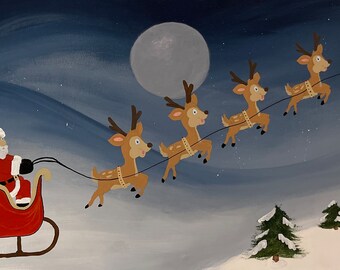 Art print: Santa and his reindeer