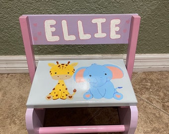 Custom hand painted chair and step stool combo for toddlers or small children