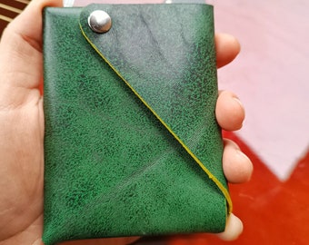 Cartera minimalista de piel, tarjetero, monedero, cartera fina de piel, cartera pequeña, regalo, mini cartera, cartera de piel verde, para hombre mujer