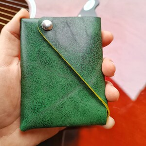 Minimalist leather wallet, card holder, coins, slim leather wallet, small wallet, gift, mini wallet, green leather wallet, for men woman
