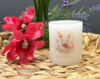 Stay Pawsitive Sphynx candle I positive vibes gift I pillar candle rustic I motif candle I souvenir I little something I gift set I quote