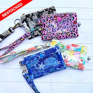 ID Wallet with Wristlet Strap Student Gift ID Holder Coworker Gift Zipper Coin Wallet Gift for Her Mini ID Wallet Key Fob Cute Teacher Gift