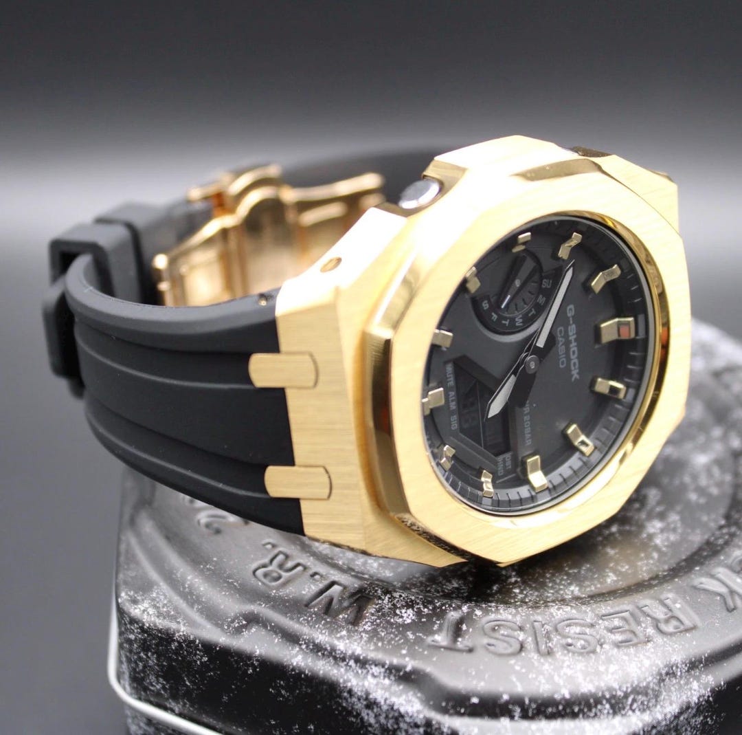 Modified G-SHOCK GA-2100 Casioak Gold Black – Stainless Steel Case ...