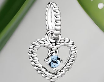 March Birthstone Charm, Heart Birthstone Charm, Birthday Charm, Genuine 925 Silver, Handmade Jewellery, Charm for Mum, Fits Pandora Bracelet
