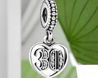 30th Celebration Charm, Celebration Dangle Charm, 30th Anniversary Charm, 30th Birthday Charm, Charm for Daughter, Fits Pandora Bracelet