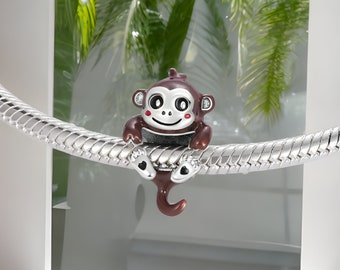 Monkey Charm, Jungle Charm, Echt 925 Zilver, Handgemaakte sieraden, Charme voor mama, Past bij Pandora Armband, Animal Charm