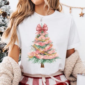 Pink Coquette Christmas PNG, watercolor Christmas tree Png, Coquette Glitter Pink Bow, Retro Coquette Christmas tree shirt png, coquette png