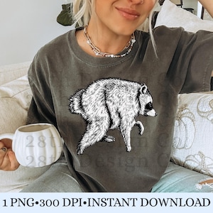 Peut inclure: Un t-shirt &agrave; manches courtes gris anthracite avec une illustration graphique en noir et blanc repr&eacute;sentant un raton laveur en marche. Le v&ecirc;tement pr&eacute;sente une encolure ronde et une finition d&eacute;lav&eacute;e. Le motif est centr&eacute; sur la poitrine.