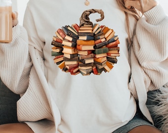Fall Book Pumpkin PNG, Retro Autumn Reading Sublimation Design, Librarian Halloween Shirt, Cozy Pumpkin Season Digital Download for Teachers