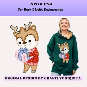 Reno svg kawaii clipart estilo grandmillennial diseño lindo de dibujos animados para sudadera de reno, envoltorios de tazas / Diseño de impresora DTF de sublimación