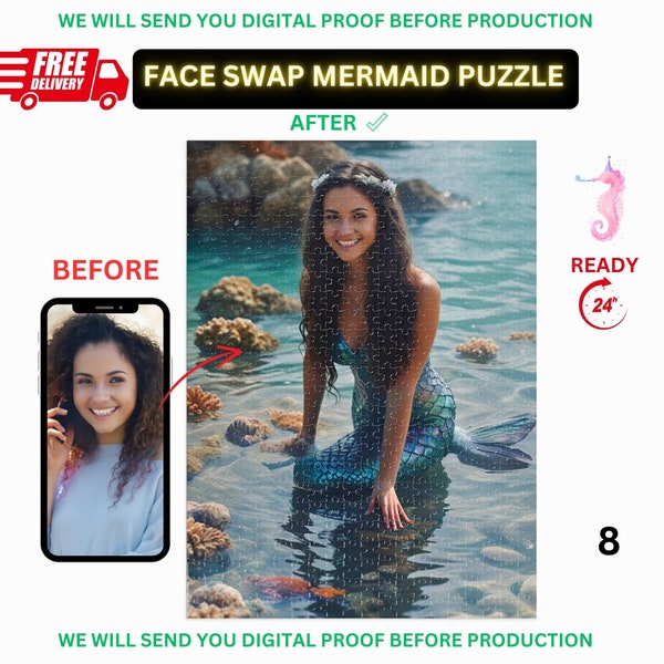 Custom Puzzle From Photo, Mermaid, Personalized Puzzle 252-1000 Pieces, Adult Jigsaw Puzzle, Gifts for Wife, Her Gifts, Sea Life Jigsaw. MP1