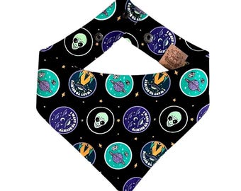 Aliens & UFO's | Dog and Cat Bandana | Galaxy Space | Curved Reversible Snap-On