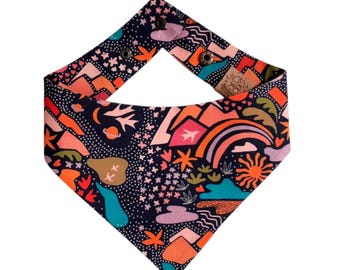Outdoor Fantasy | Dog & Cat Bandana | Adventure Mountains Travel | Curved Reversible Snap-On