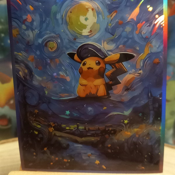 X10 Lot de 10 Pochettes pour cartes Pokemon personnalisées Sleeve protége carte pikachu van Gogh