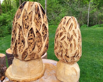 Chainsaw Carved Wood Morel Mushroom Garden Decorative Sculpture