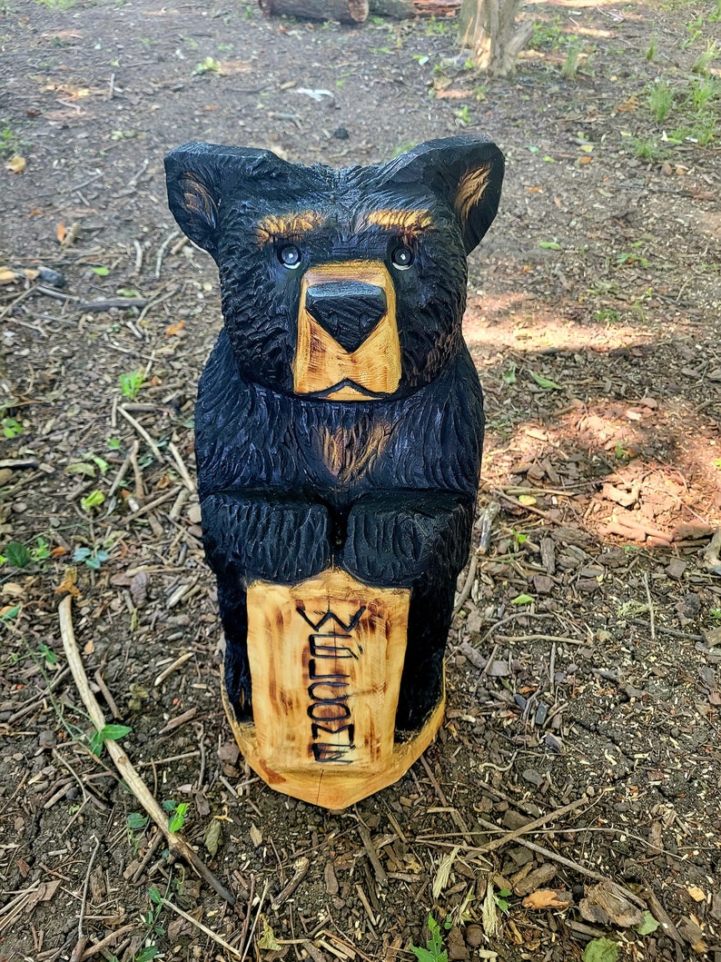 Large Chainsaw Carved Bear Sculpture, Front Porch Statue