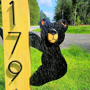Hanging Bear Wooden Post Sign, Outdoor Garden Decor, Rustic