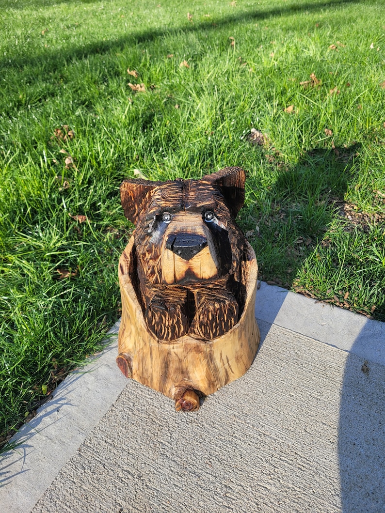Chainsaw Carved 12 Brown Bear Sculpture, Rustic Cabin Decor, Chainsaw
