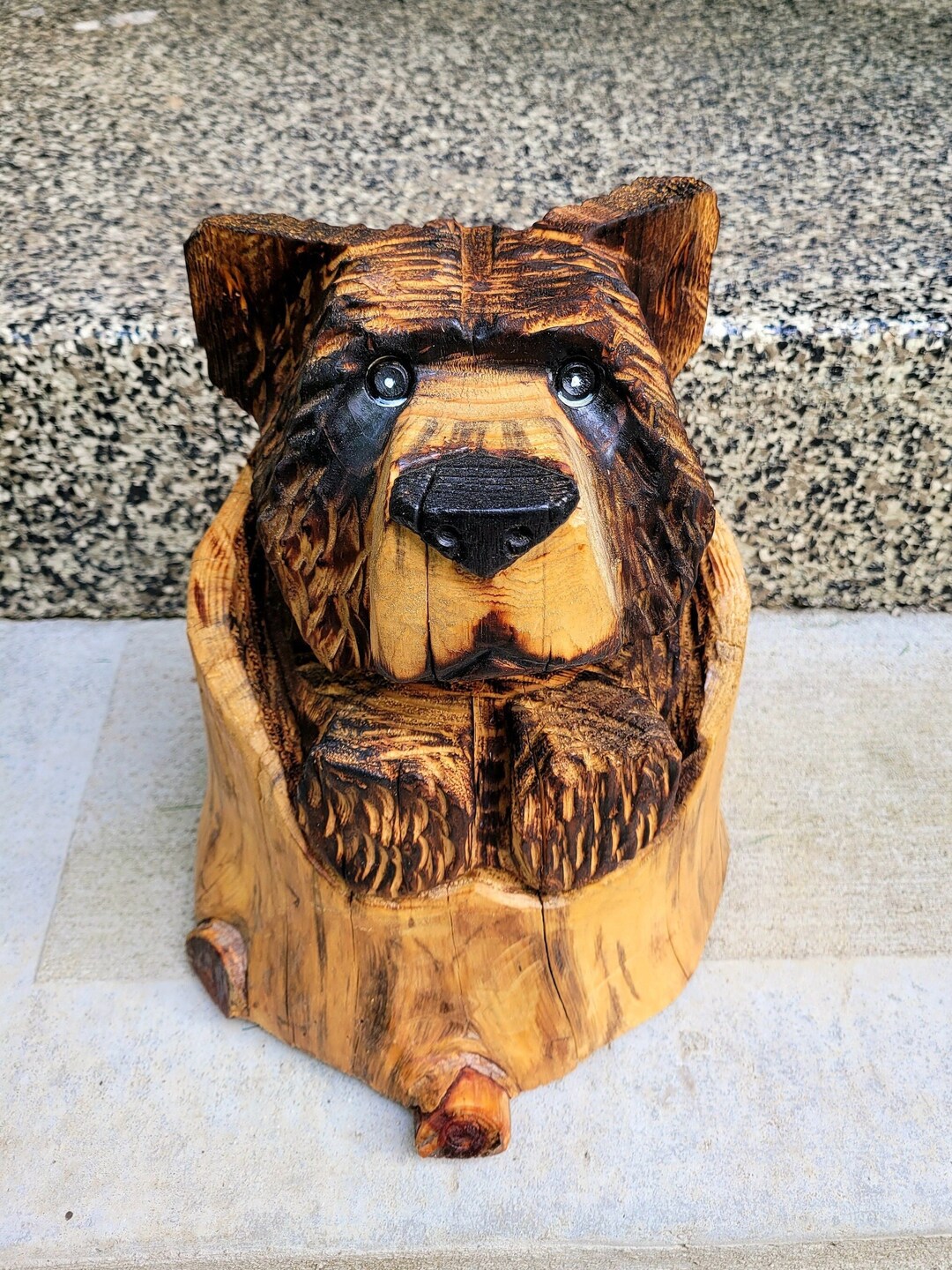 Chainsaw Carved 12 Brown Bear Sculpture, Rustic Cabin Decor, Chainsaw