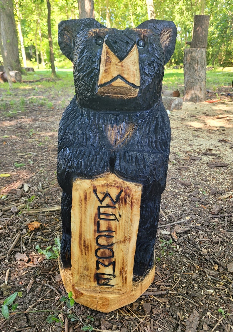 Large Chainsaw Carved Bear Sculpture, Front Porch Statue