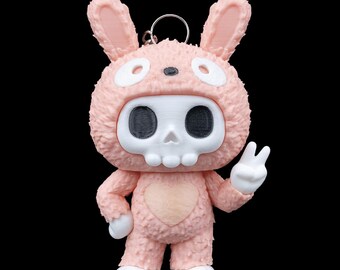 3D Printed Skeleton Bunny Keychain – Spooky Goth Decor