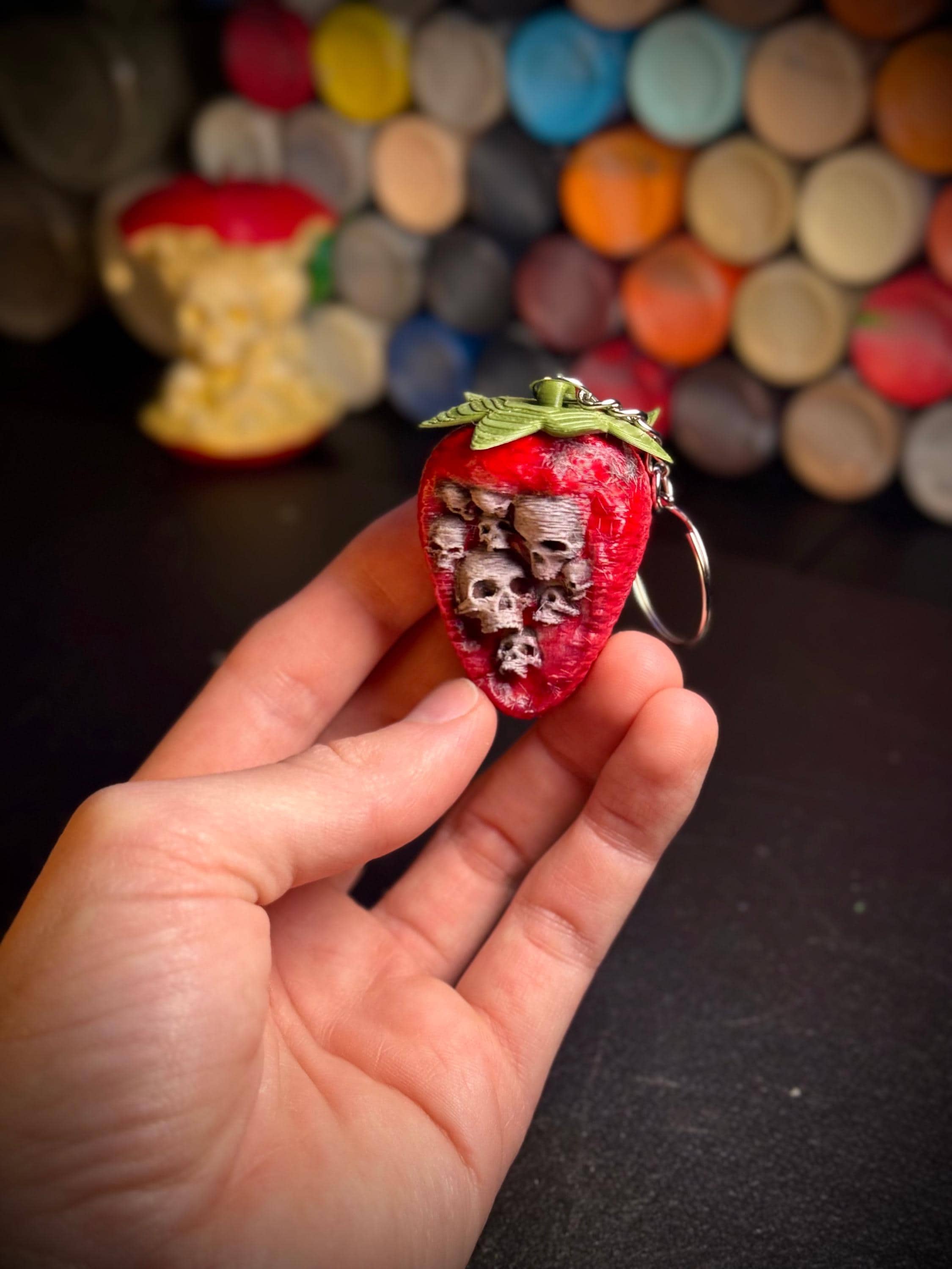 3D Printed Forbidden Strawberry: Gothic Skull Decor or Keychain - Etsy