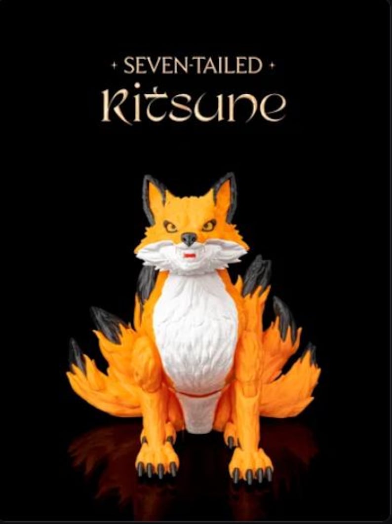 3D Printed Seven-tailed Kitsune – Articulated Mythic Fox Display - Etsy