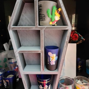Gothic Coffin Shelf | 3D Printed 7 Opening Crystal Display | Witchy Wall Décor, Spooky Goth Room Shelf
