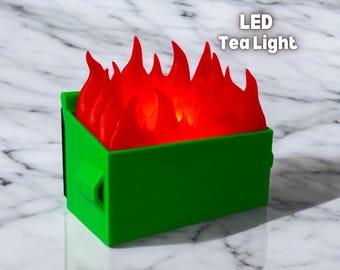 3D Printed Dumpster Fire Tealight Holder: Funny Desk Decor