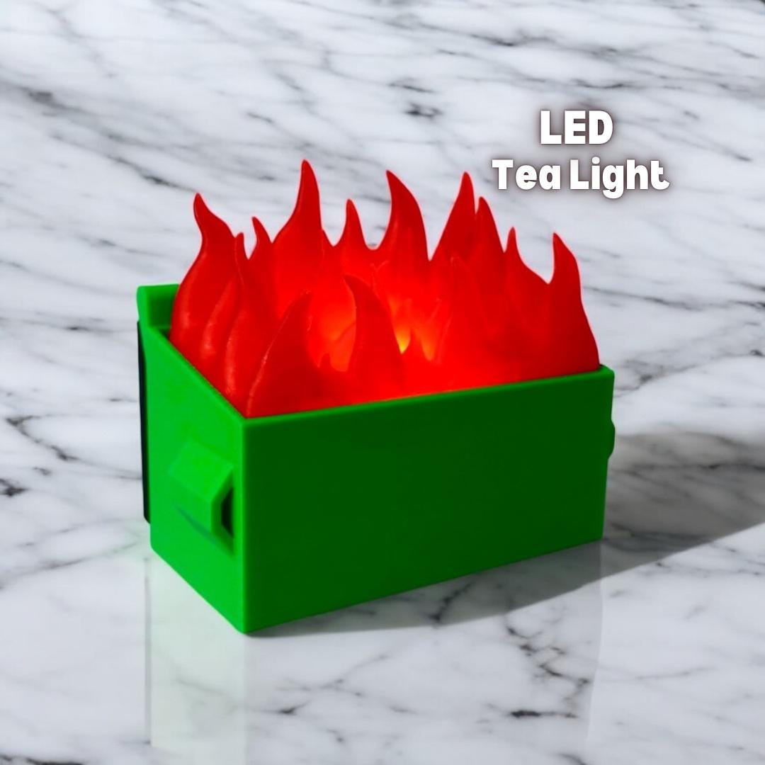 3D Printed Dumpster Fire Tealight Holder: Funny Desk Decor