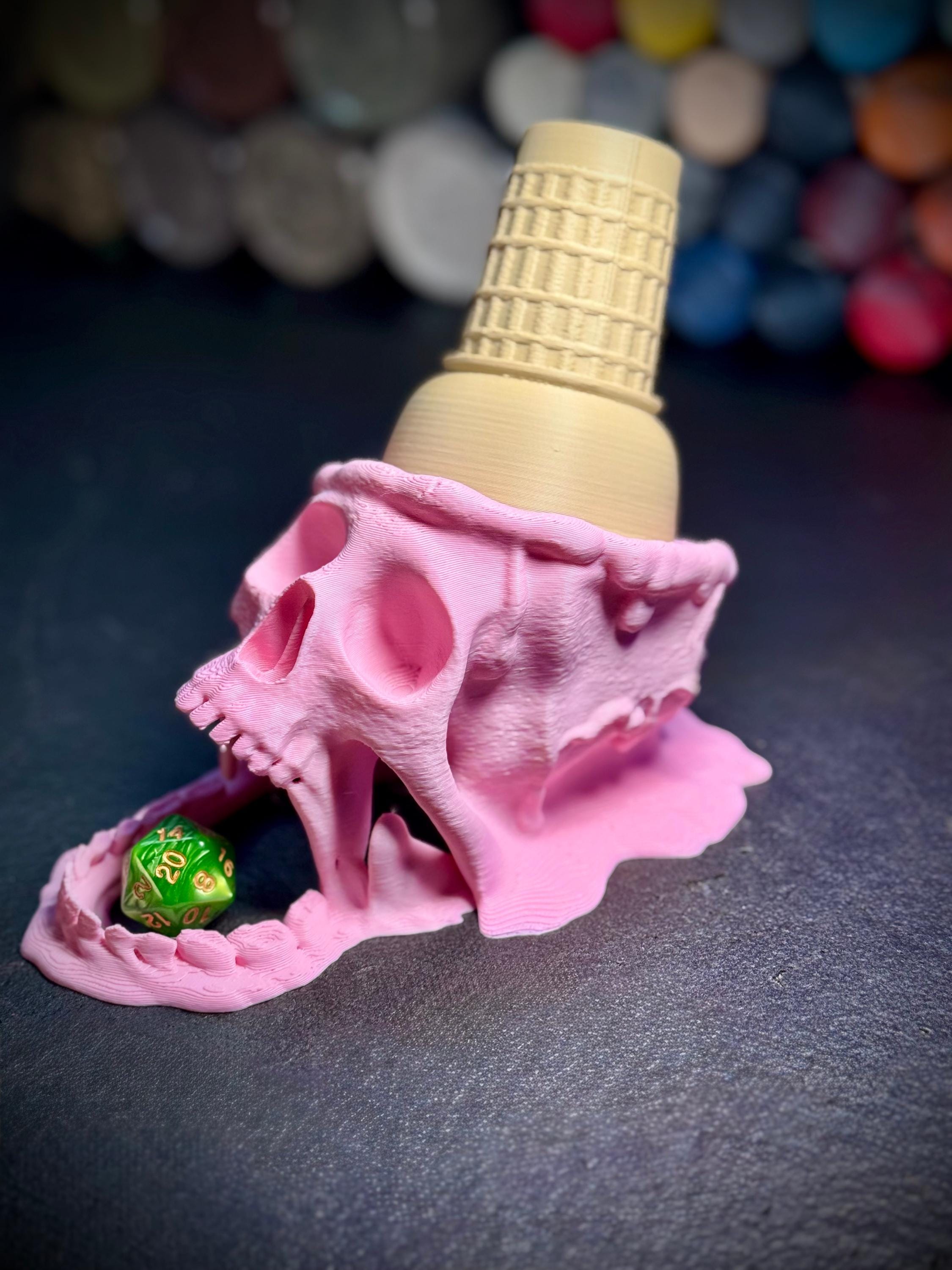 Melting Skull Ice Cream Cone Dice Tower - Unique 3D Printed D&D Accessory