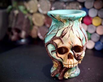 Jarrón de calavera impreso en 3D: decoración gótica para el hogar, personalización DIY