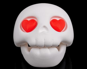 3D Printed Skull Crush Container – Heart-Eyes Candy Holder, Trinket Box, Romantic Gift