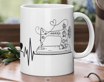 Sewing mug, girlfriend gift birthday woman, mom mother, grandma, sewing love, tailor, DIY hobby, seamstress, sewing machine, coffee mug cocoa