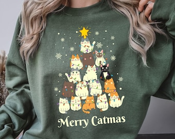 Katttröja för kvinnor, julklapp, födelsedagspresent, ful tröja, blå, rolig, husdjur, vän, jultröja, glad katttröja