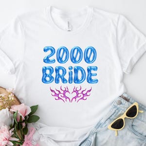 Maglietta sposa 2000, festa di addio al nubilato, donna, Y2K, maglietta colorata retrò, sposa, squadra, ragazza, regalo, fidanzata, concerto musicale, festa per donne, club, festeggiare