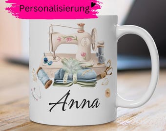 Personalized sewing mug, sewing, handicraft, name, seamstress, custom text, tailor, woman, gift, birthday, girlfriend, mom, coffee, ceramic mug, tea