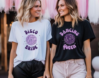 JGA T-Shirt white bachelorette party woman dancing queen group shirt ladies disco bride crew gift party team girlfriend purple disco ball