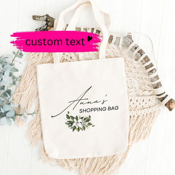 Shopping bag personalized,personal name tote bag,custom text shoulder canvas pouch,flower,mothers day,personalization present,birthday gift