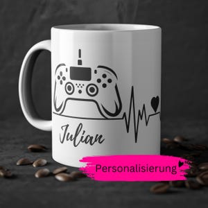Personlig gamermugg present till mans födelsedag, namn, rolig, vän, son, bror, kaffemugg, gamer, videospel, spel, dator