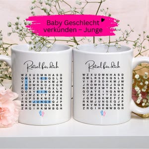 Baby Mug Gender Announcement Gift Idea Dad Blue Boy Son Child Pregnant Funny Saying Father Riddle Text Ceramic Coffee Mug Tea