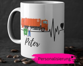 Personalized garbage collector mug, thank you gift for a man, birthday present for a child, friend, garbage truck driver, colleague, coffee, ceramic mug