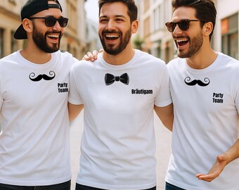 JGA Shirt Männer Outfit Junggesellenabschied Herren Gruppe Malle Party T-Shirt lustig Team Bräutigam Geschenk Idee Crew Fliege Schnauzer