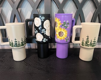 Custom Hand-painted Stanley, Painted Stanley, Stanley Tumbler, Custom Stanley, Flower Stanley Tumbler, Stanley Gift, Custom Stanley Gift