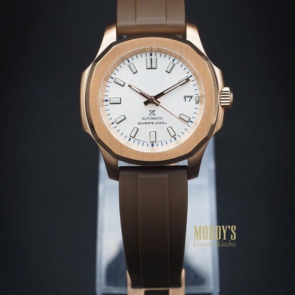 Moddys Custom NH35 Automatic Watch | Rose Gold Seikonaut Style | 904L Stainless Steel, Sapphire Crystal | Gift for Him | Luxury | Handmade