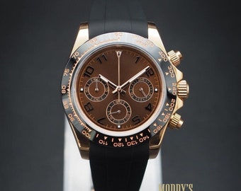 Moddys aangepaste VK63 hybride chronograaf | Chocolade Dayto-stijl | 904L roestvrij staal, saffierkristal | Cadeau voor hem | Luxe | Handgemaakt